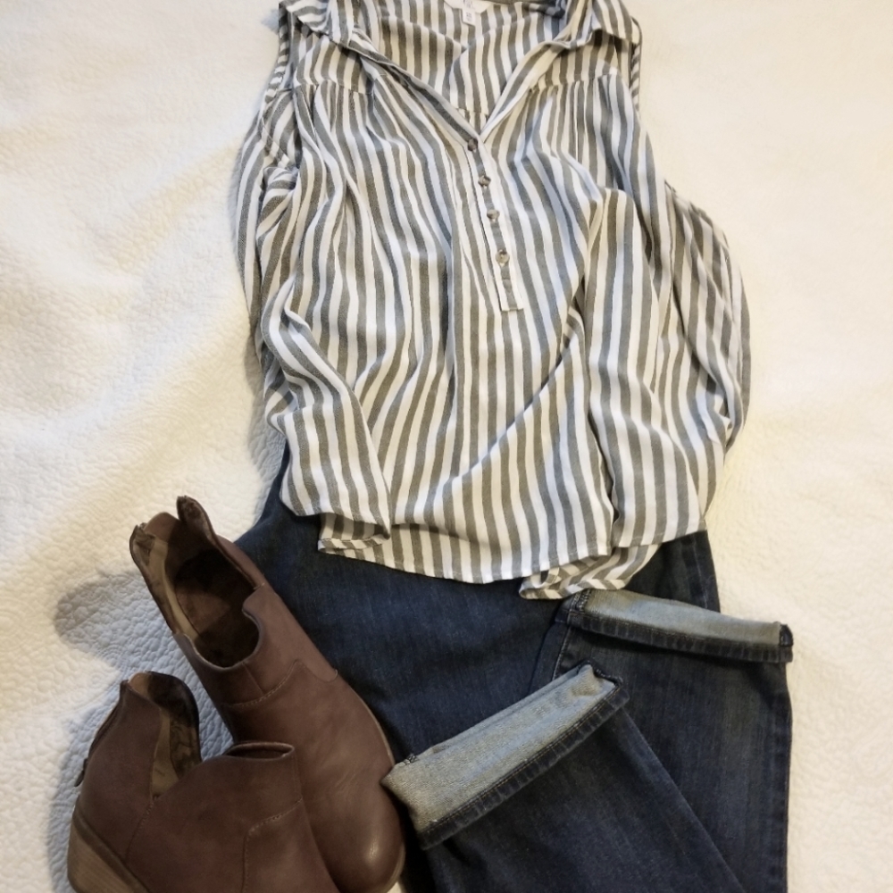 Time and true, XXL, green and white, button up,